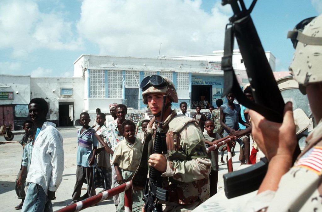 Operation Restore Hope in Somalia — U.S. Marines and local civilians
