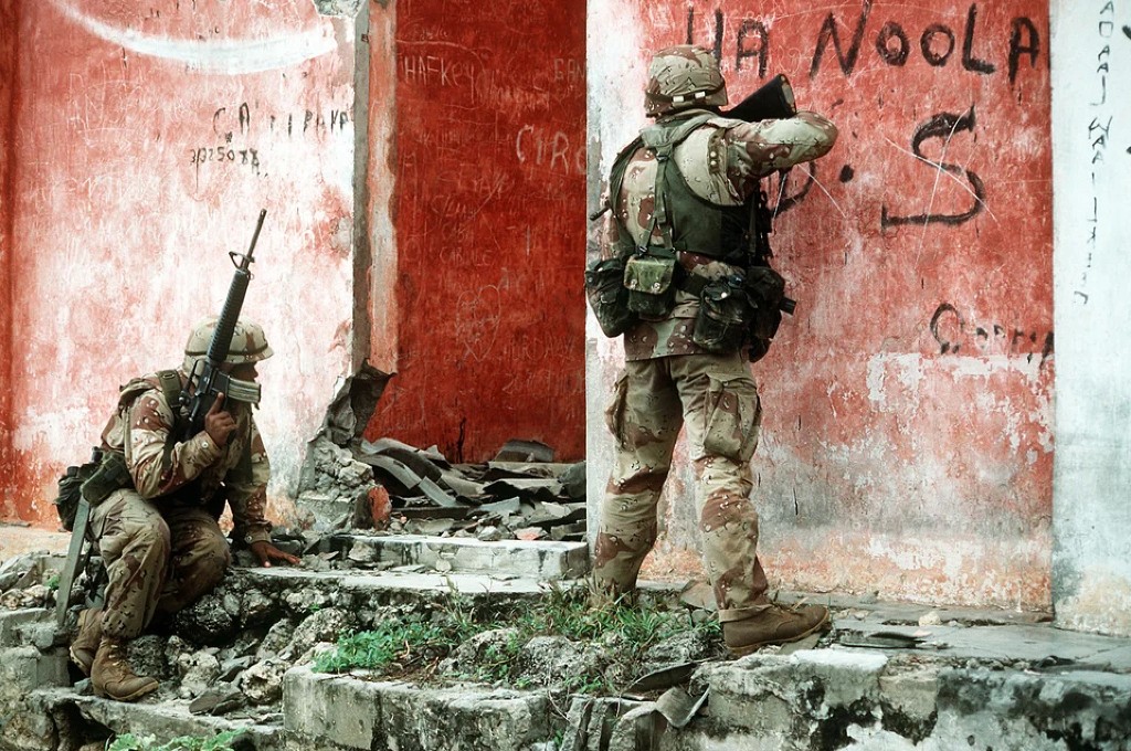 Operation Restore Hope, Somalia — Marines in urban rubble, vigilance under fire
